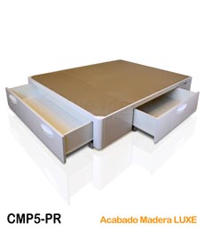 Cama con cajones en madera lacada color blanco modelo Cajones Plus con patas, diferencia en el acabado Luxe