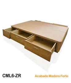 Canape cama con cajones laterales abiertos acabado en madera color roble