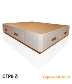 Cama con cajones modelo Plus tapizado con los cajones de los laterales iguales