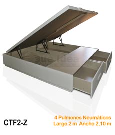 Canapé de tapa abatible con cajones frontales de 2 x 2 metros tapizado