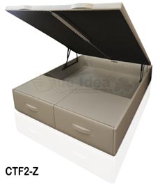 Canapé abatible tapizado con cajones en los pies o frontal