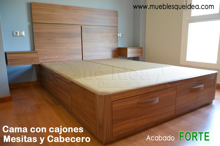 Ejemplo montado en un dormitorio pequeño de un todo en uno con seis cajones bajo la cama de gran tamaño