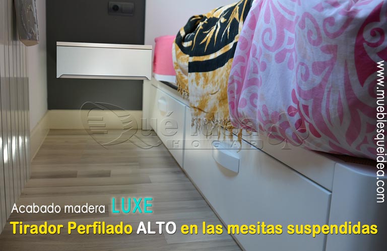 este es un ejemplo de simulación de como queda el tirador perfilado en las mesitas de un mueble cama con cajones Todo en uno