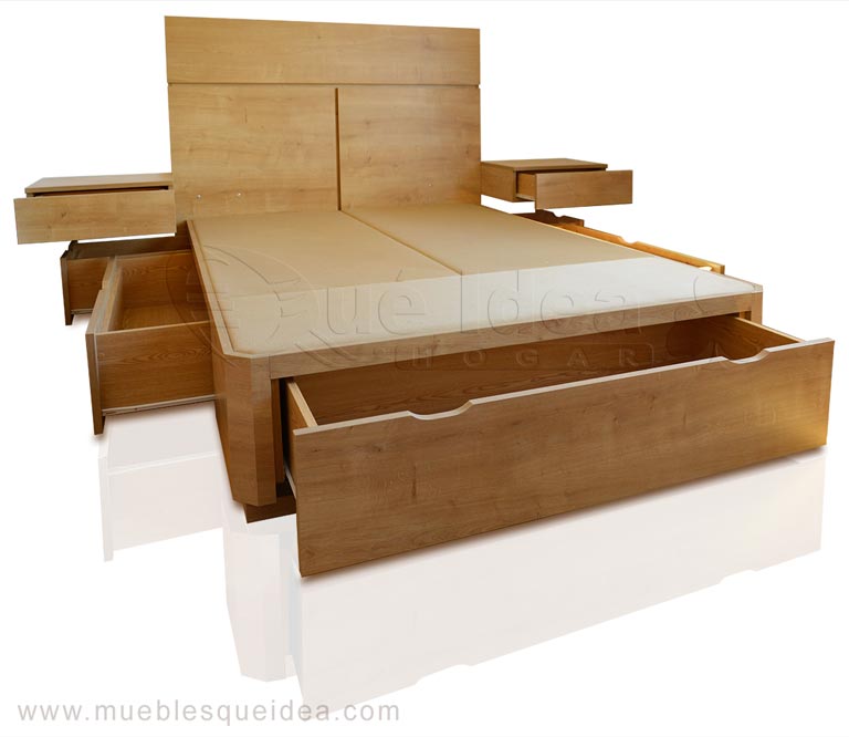 mueble compacto con cabecero mesitas y canapé con cajones todo en un solo mueble